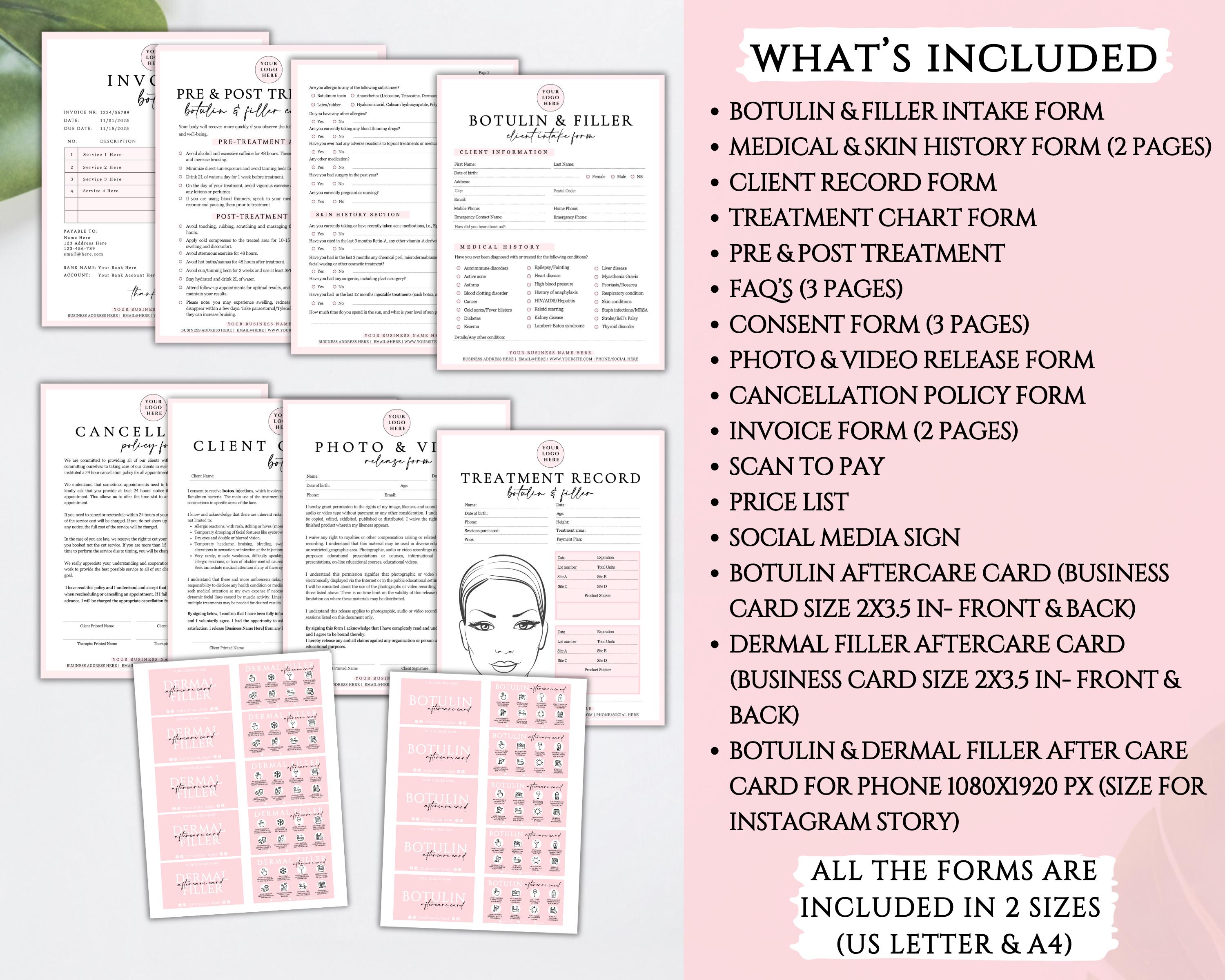 Botulinum Injections Dermal Filler Client Forms Bundle, Editable ...