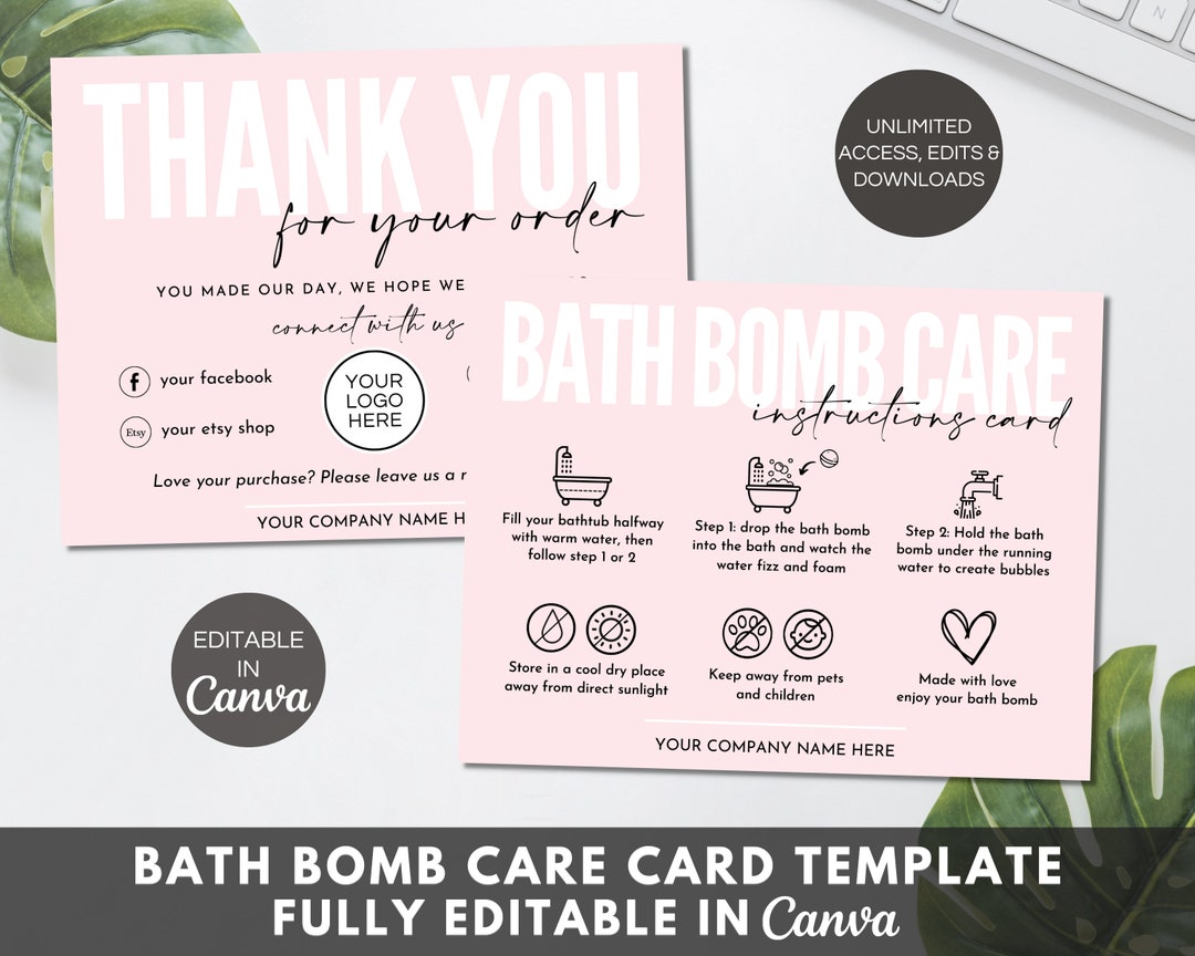 Bath Bomb Care Card Canva Template, Editable Bath Bombs Care ...