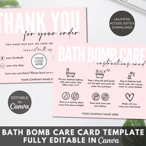 Bath Bomb Care Card Canva Template, Editable Bath Bombs Care ...