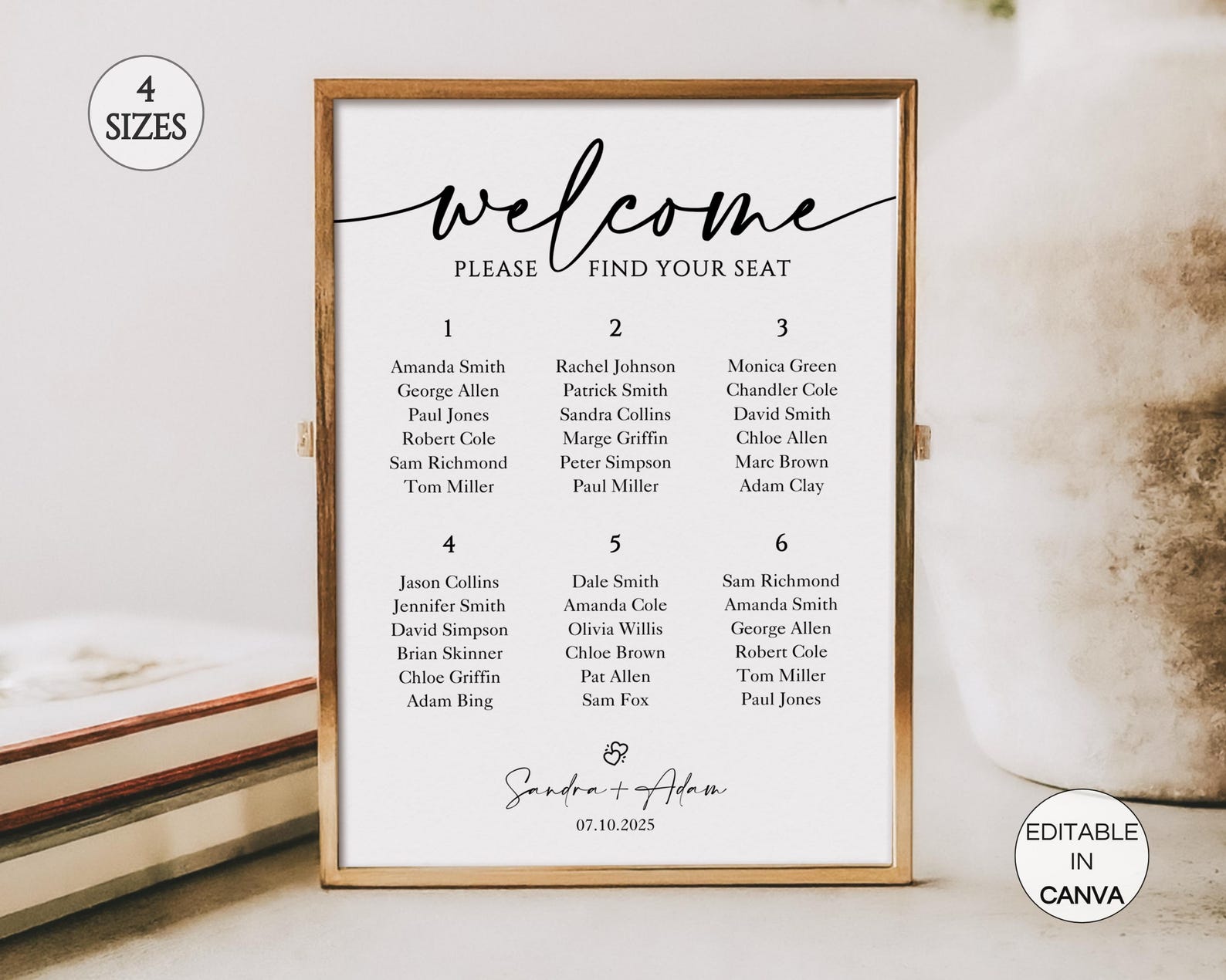 Small Wedding Seating Chart Sign Template, Wedding Reception Seating ...