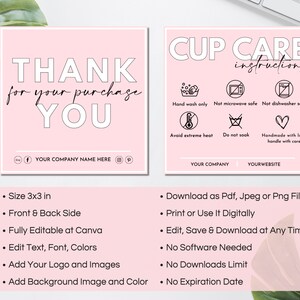Editable Cup Care Card Template, Printable Tumbler Care Instructions ...