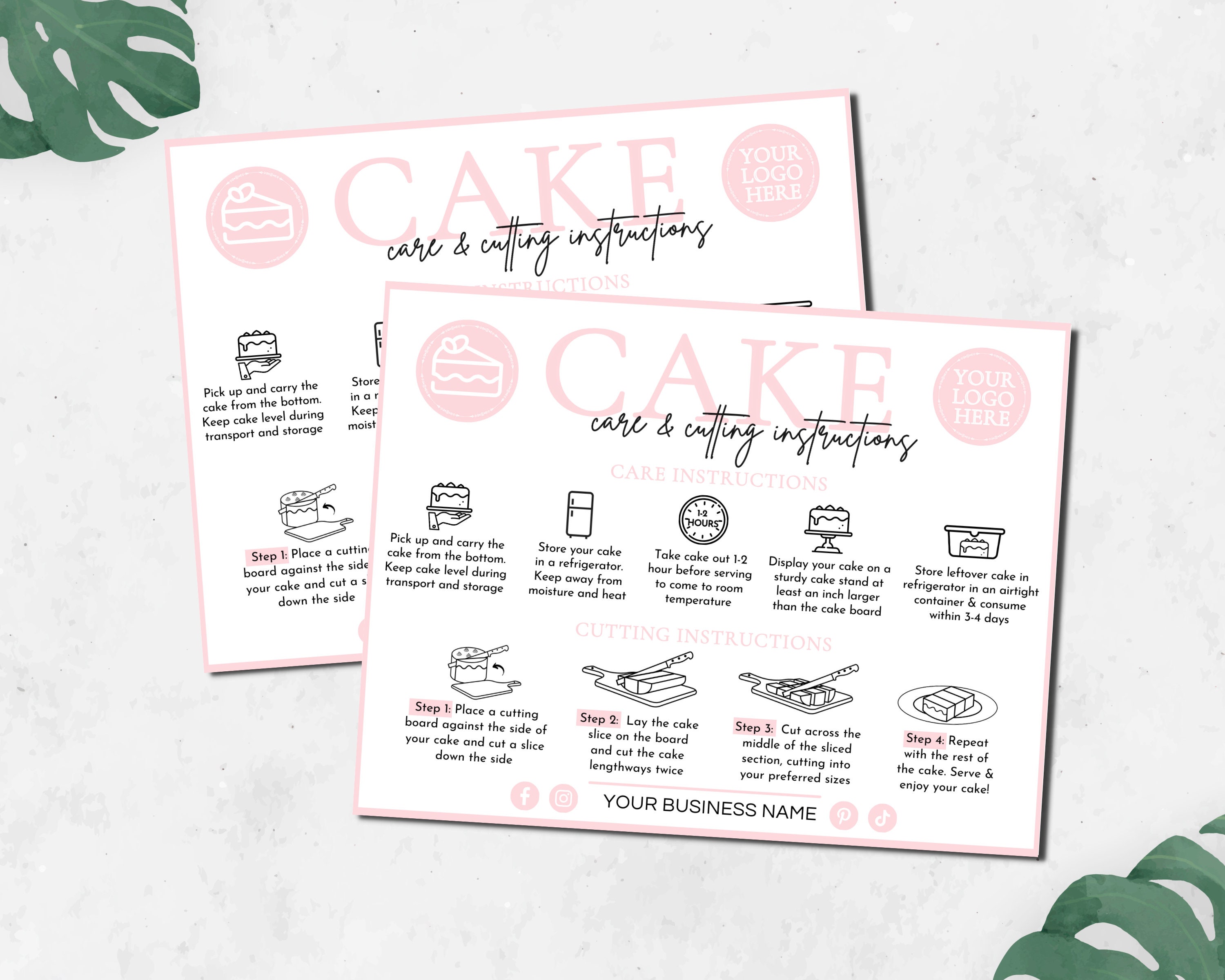 Cake Care Card Canva Template, Editable Cake Cutting Guide Cards ...