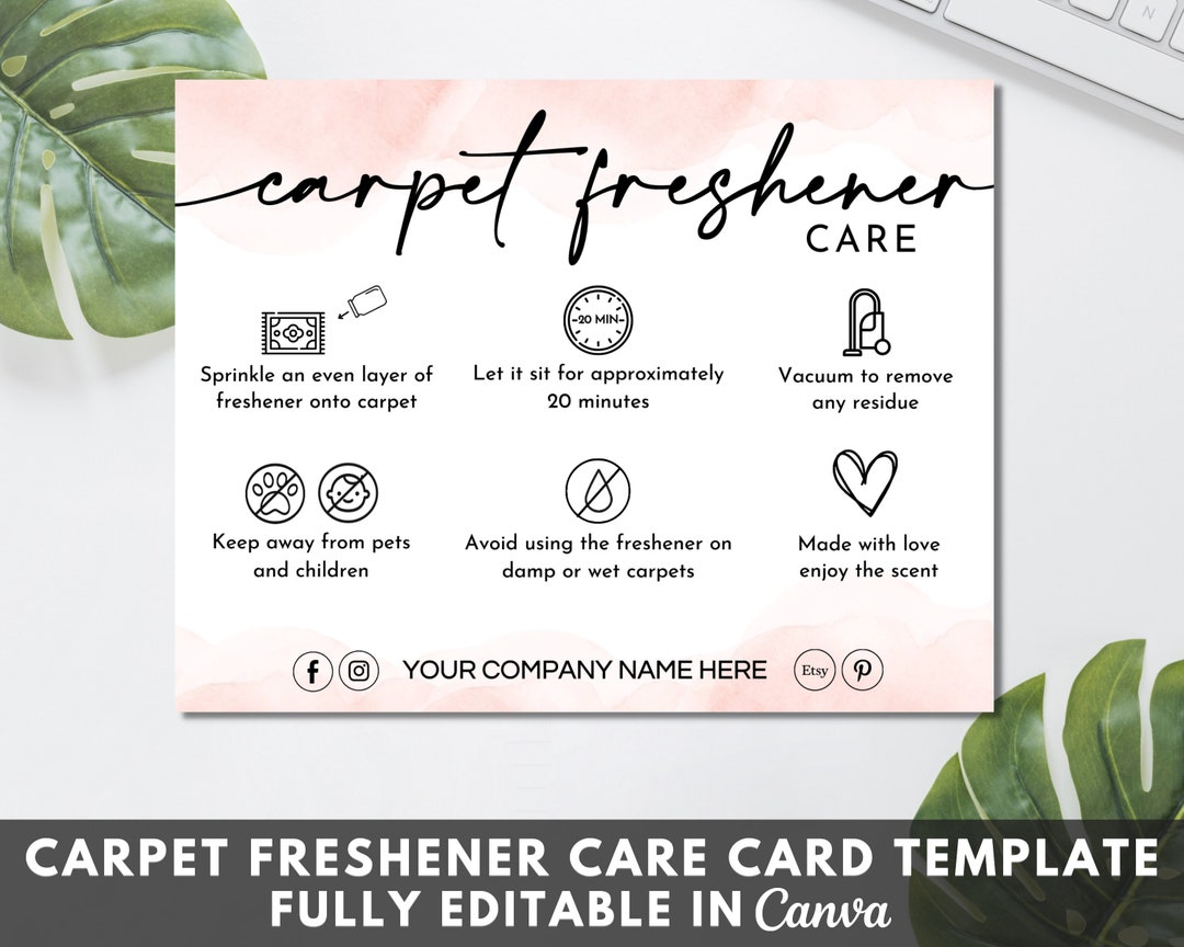 Carpet Freshener Care Card Template Editable Rug Scented Etsy