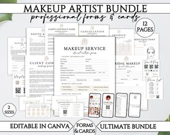 Makeup Artist Forms Bundle, Editable Bridal Makeup Artist Contract, Makeup Service Forms Template, Makeup Contract, Makeup IG Business Card
