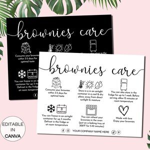 Editable Brownies Care Card Template, Printable Brownie Care ...