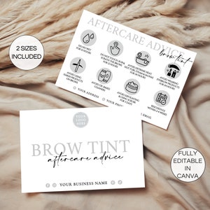Brow Tint Aftercare Card, bewerkbare Brows Tint Care Card, afdrukbare schoonheidssalon schoonheidsspecialiste sjabloon, Brow Tint klantenservice gids. TDS-05