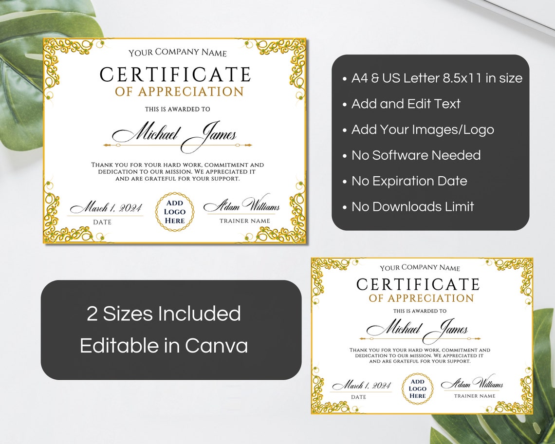 Editable Certificate of Appreciation, Printable Appreciation ...