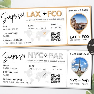 Editable Boarding Pass Template, Printable Airline Ticket, Canva Boarding Pass Surprise Trip, Digital Download DIY Boarding Ticket. TDS-13