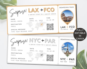 Editable Boarding Pass Template, Printable Airline Ticket, Canva Boarding Pass Surprise Trip, Digital Download DIY Boarding Ticket. TDS-13