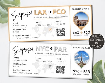 Editable Boarding Pass Template, Printable Airline Ticket, Canva Boarding Pass Surprise Trip, Digital Download DIY Boarding Ticket. TDS-13