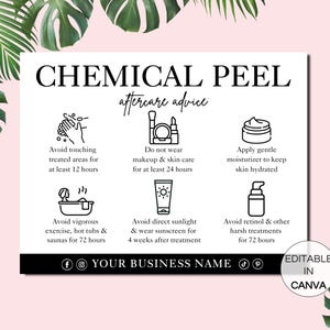 Chemical Peel Aftercare Cards, Editable Esthetician Cards, Printable Chemical Peel Care Instructions, Canva Esthetician Template. TDS-05