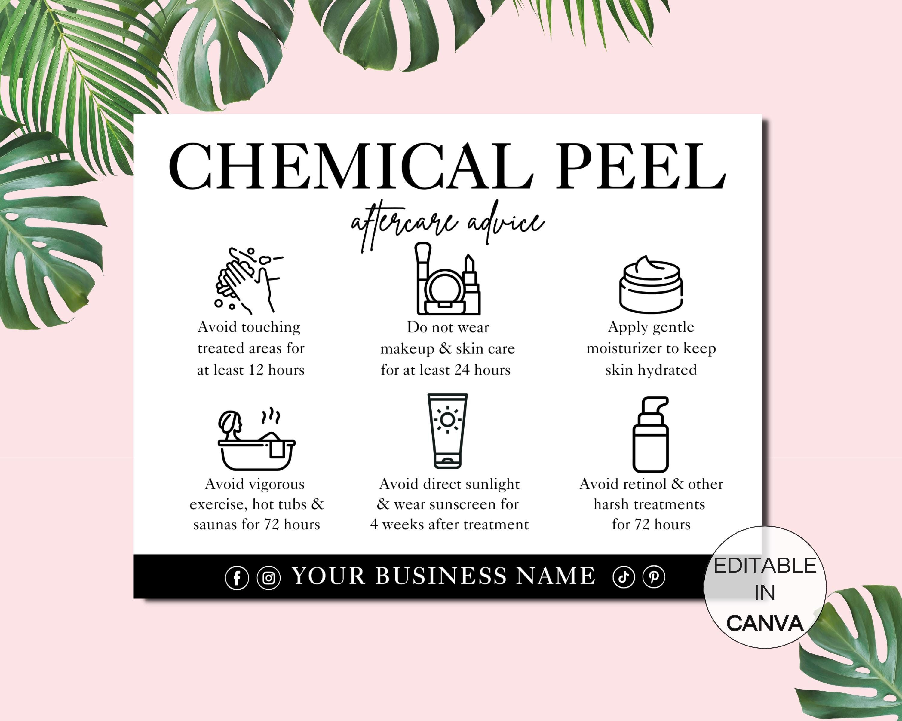 Chemical Peel Aftercare Cards, Editable Esthetician Cards, Printable Chemical Peel Care Instructions, Canva Esthetician Template. TDS-05