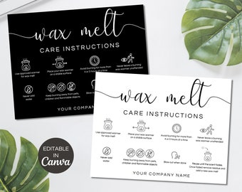 Wax Melt Care Card, Printable WaxMelt Instructions Cards, Editable Canva Template