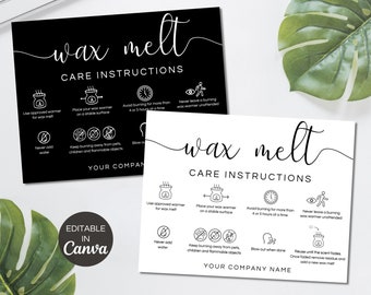 Wax Melt Care Card Template, Editable Wax Melt Care Instructions, Wax Melt Business Inserts, Printable Canva Template. TDS-05