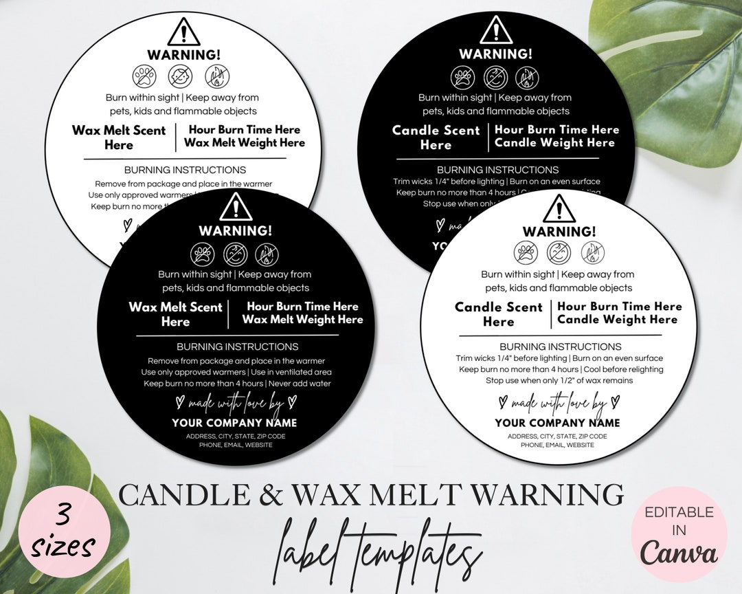 Candle & Wax Melt Warning Labels Editable Template, Candle Warning ...