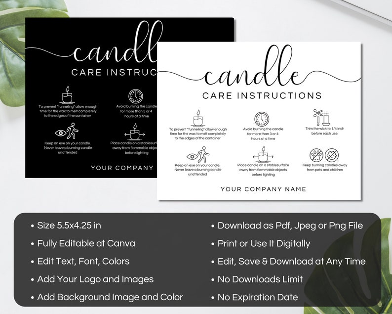 Candle Care Card, Printable Candle Instructions Cards, Editable Canva Template image 2