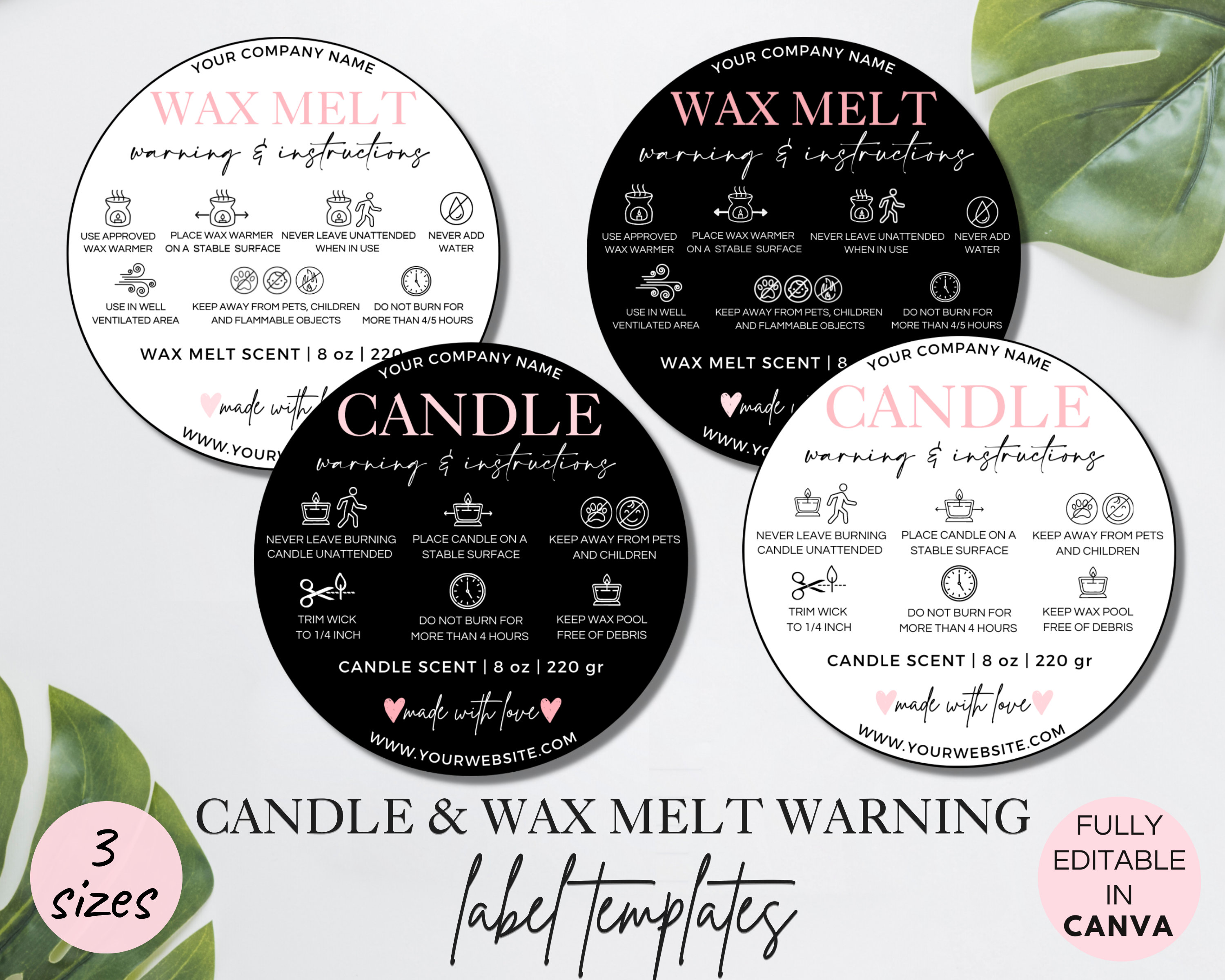 Warning Labels for Container Candles or Wax Melts