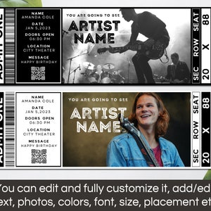 Editable Concert Ticket Canva Template, Printable Event Ticket, Custom Concert Ticket Invitation,Concert Ticket Digital Download Gift.TDS-13 zdjęcie 3