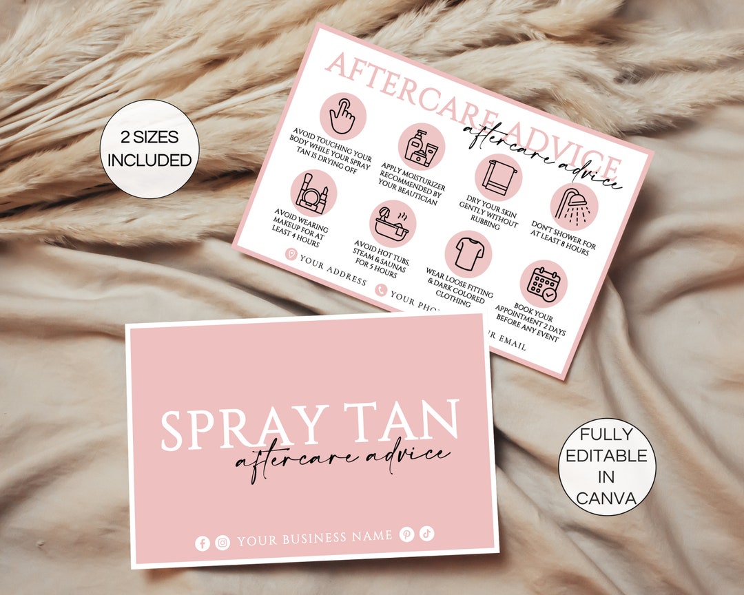 Spray Tanning Aftercare Card Template, Editable Spray Tan After Care Instructions, Printable