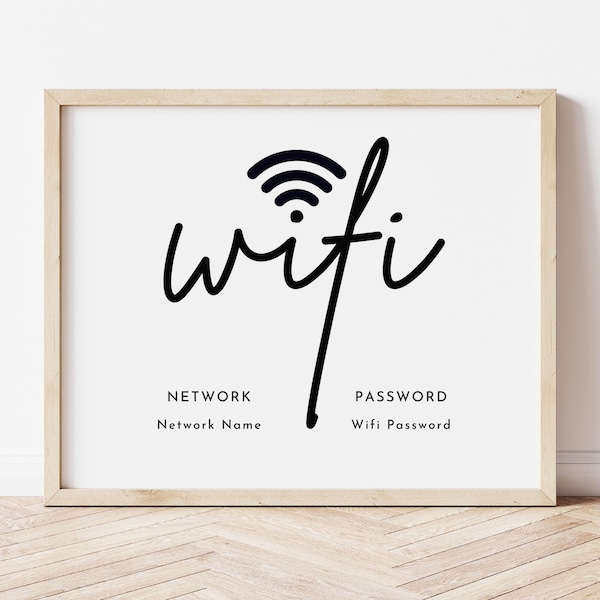 Wifi Password Sign Printable, Editable Free Wifi Sign Template, Small Business Sign Canva Template, 3 Sizes Wifi Sign QR Code. TDS-04