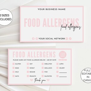 Food Allergens Card Template, Editable Allergen Checklist Card ...