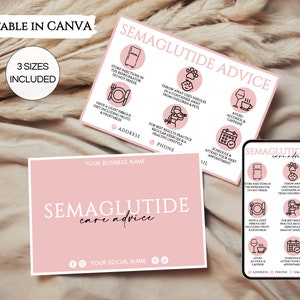 Modello di scheda di consulenza per semaglutide, scheda di cura per semaglutide modificabile, terapia post-terapia stampabile per semaglutide, modello Canva aziendale per la perdita di peso.TDS-05