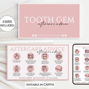 Karta pielęgnacji zębów Tooth Gem, edytowalny przewodnik pielęgnacji zębów Teeth Crystals, instrukcje pielęgnacji zębów do druku, szablon karty opieki dentystycznej. TDS-05