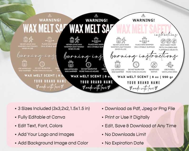 Wax Melts Warning Label Editable Template Printable Wax Tarts Etsy