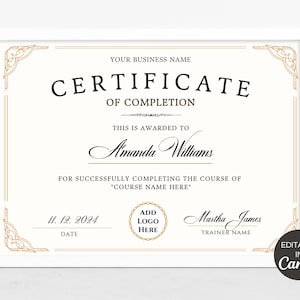 Abschlusszertifikat Vorlage, bearbeitbares Trainingszertifikat, druckbares Zertifikat für Make-up Artist, Canva-Vorlage. TDS-10