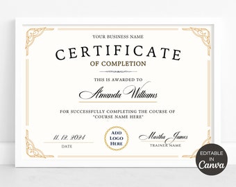 Certificate Of Completion Template, Editable Training Certificate, Printable Makeup Artist Lashes Certificate, Canva Template. TDS-10