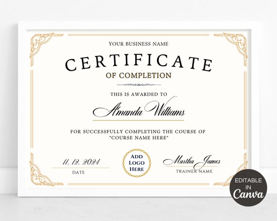 Certificate Of Completion Template, Editable Training Certificate, Printable Makeup Artist Lashes Certificate, Canva Template. TDS-10