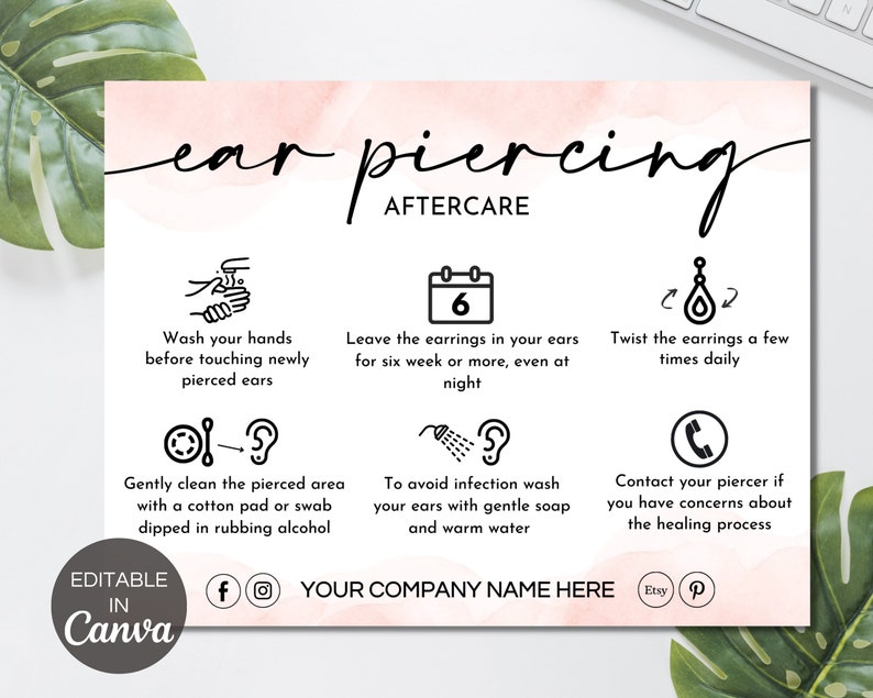 Editable Ear Piercing Aftercare Card Template Printable Etsy Australia