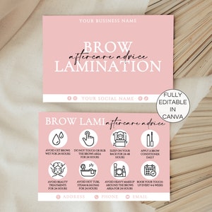 Brow Lamineren Nazorgkaarten, Bewerkbare Brows Lami Zorginstructies, Afdrukbare Client Care Card, Schoonheidssalon Schoonheidsspecialiste Template.TDS-05