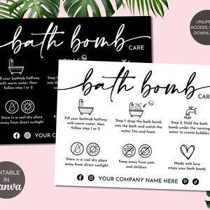Bath Bomb Care Card Template, Editable Bath Bombs Care Instructions ...