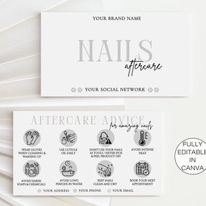 Bewerkbare nagelnazorgkaart, afdrukbare nagelverzorgingsinstructies, manicure-cliëntverzorgingskaart, nagelschoonheidssalon schoonheidsspecialiste sjabloon. TDS-05