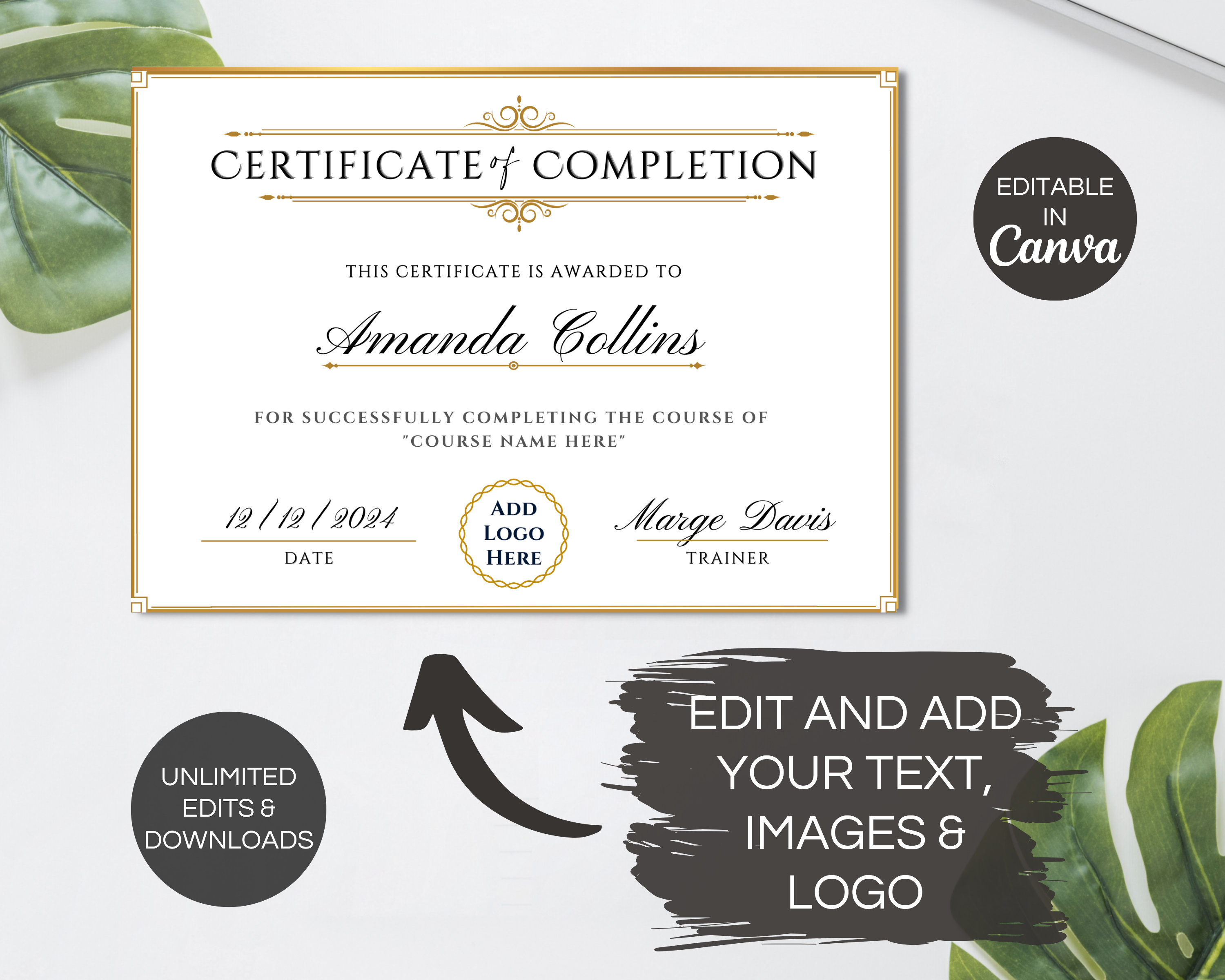Editable Course Completion Ribbon Certificate of Completion Template, Editable Course Award Training ...