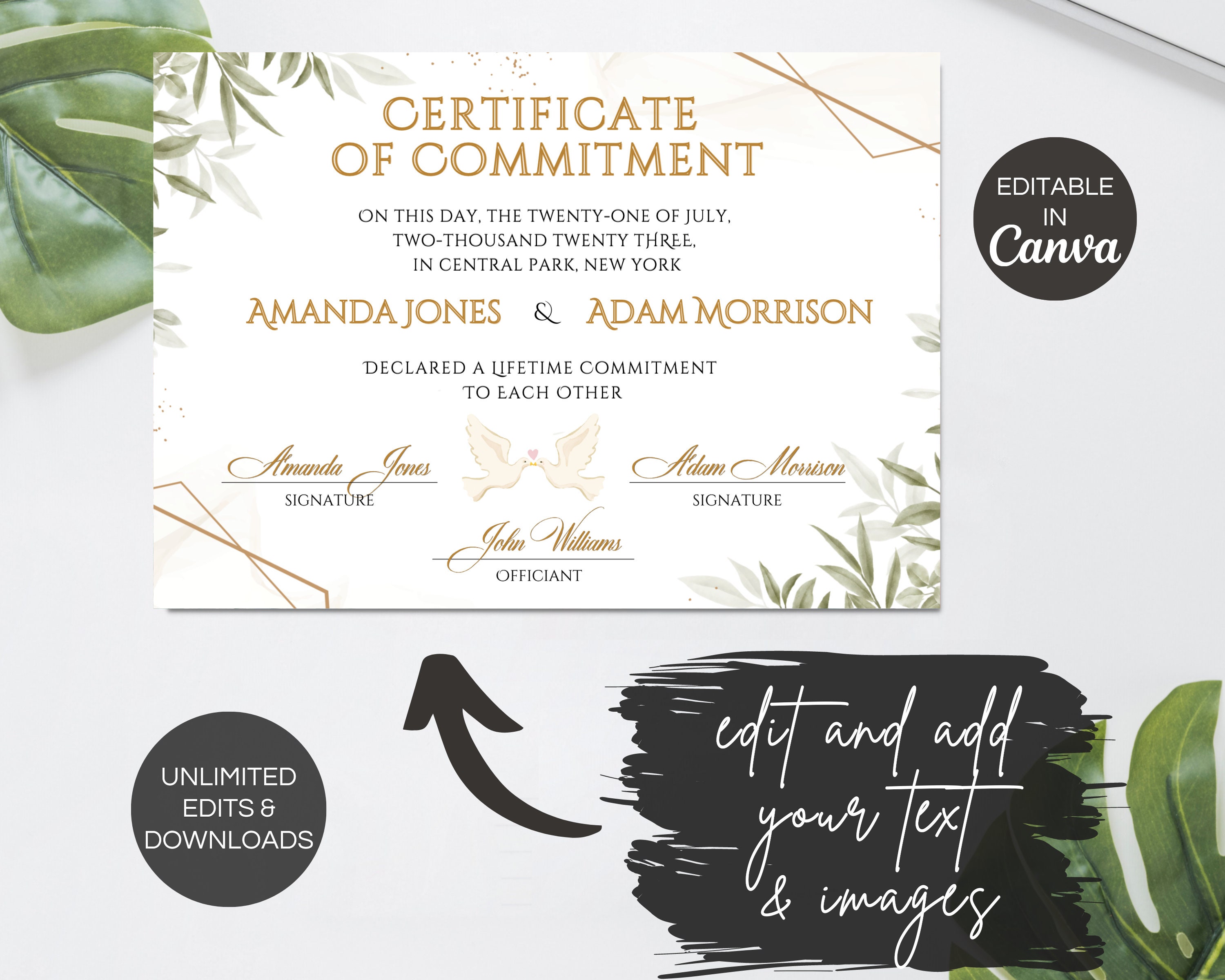Editable Certificate of Commitment Template, Custom Commitment ...