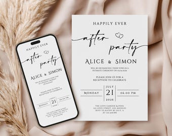 Happily Ever After Party Invitation, Editable Reception Party Invite, Minimalist Elopement Announcement Template