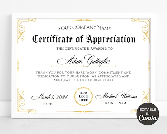 Certificate Of Appreciation Template, Editable Appreciation Certificate, Printable Appreciation Award Certificate, Canva Certificate