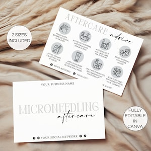 Modelo de cartão de cuidados posteriores de microagulhamento, cartões de cuidados posteriores de microagulhamento editáveis, cartão de cuidados faciais para impressão Canva Esthetician Template.TDS-05