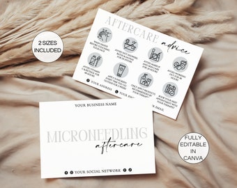 Microneedling Aftercare Card Template, Editable Microneedling After Care Cards, Printable Facial Care Card Canva Esthetician Template.TDS-05