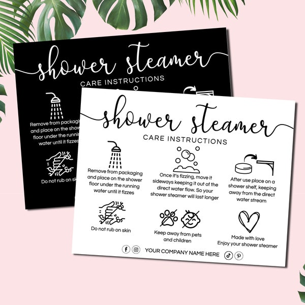 Editable Shower Steamer Care Card, Printable Shower Fizzer Care Instructions, Printable Shower Mist Packaging Insert Canva Template. TDS-05