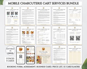 Mobile Charcuterie Cart Bundle, Editable Mobile Charcuterie Contract, Event Vendor Contract, Charcuterie Cart Business Canva Template