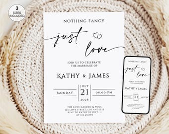 Nothing Fancy Just Love Invitation, Editable Wedding Invitation Template, Minimalist Elopement Announcement Card