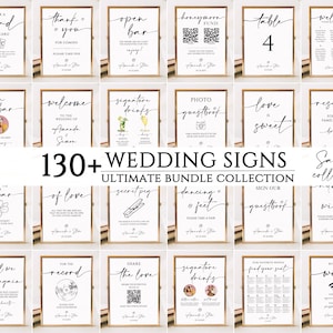 Minimalist Wedding Sign Bundle, Modern Wedding Signage Collection, +130 Canva Templates