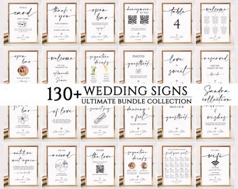 Minimalist Wedding Sign Bundle, Modern Wedding Signage Collection, +130 Canva Templates