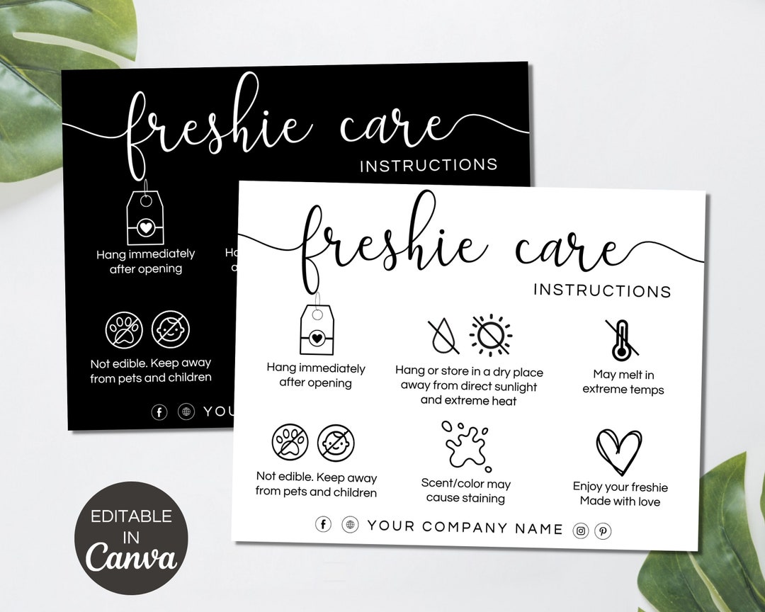 Editable Freshie Care Card Template, Printable Freshie Care