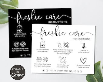 Plantilla de tarjeta de cuidado de Freshie editable, instrucciones de cuidado de Freshie imprimibles, tarjeta de instrucciones de Freshie, tarjetas de cuidado de pequeñas empresas. TDS-05