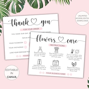 Flowers Care Card Template, Editable Bouquet Care Instructions, Printable Flowers Care Guide, Blooms Florist Care Cards Canva Template