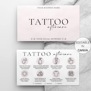 Tattoo Aftercare Card Template, Editable Tattoo Care Card, Printable Tattoo Artist Cards, Tattoo Care Instructions Canva Template. TDS-05